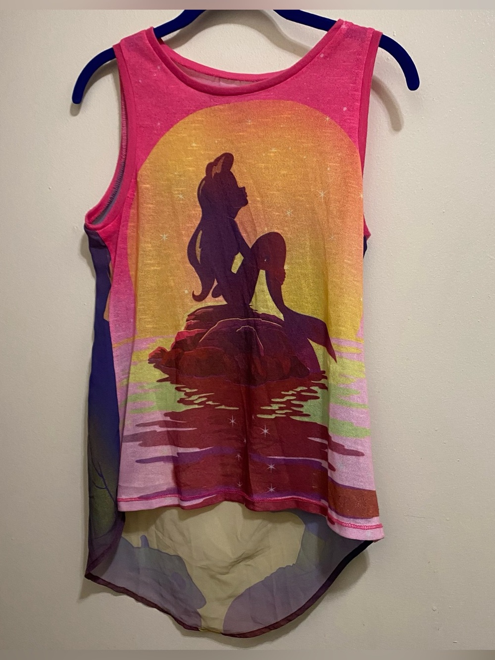 Disney Womens M Medium 34” The Little Mermaid Tank Top Sheer Chiffon Ariel Rock